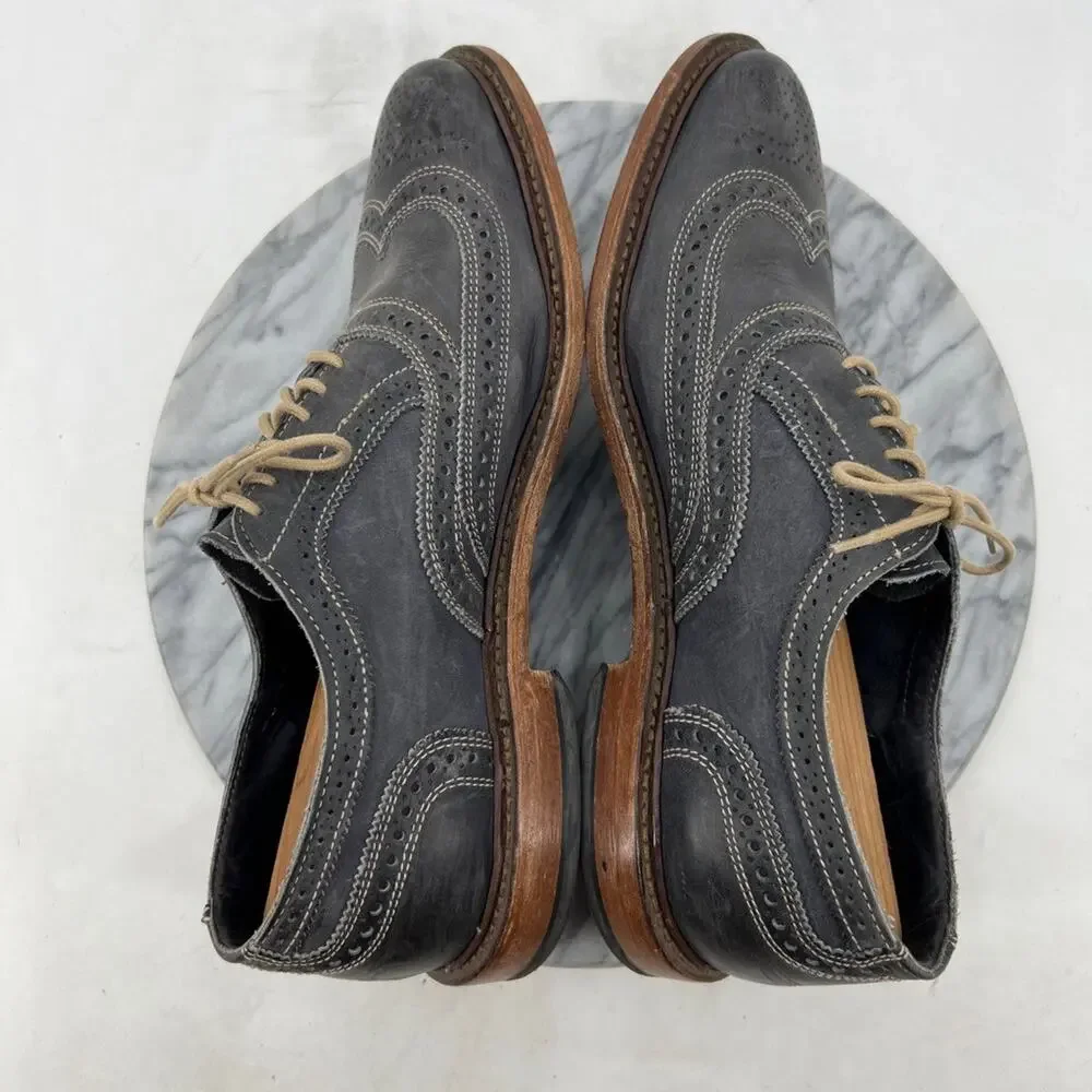 Allen Edmonds Mens 10.5 Shoe Chalkboard Gray Leather Neumok Wingtip Oxford Dress